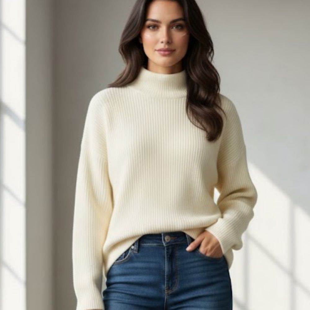 Madewell Women's Ivory Button Back Sweater 2XS Mock Neck Pullover